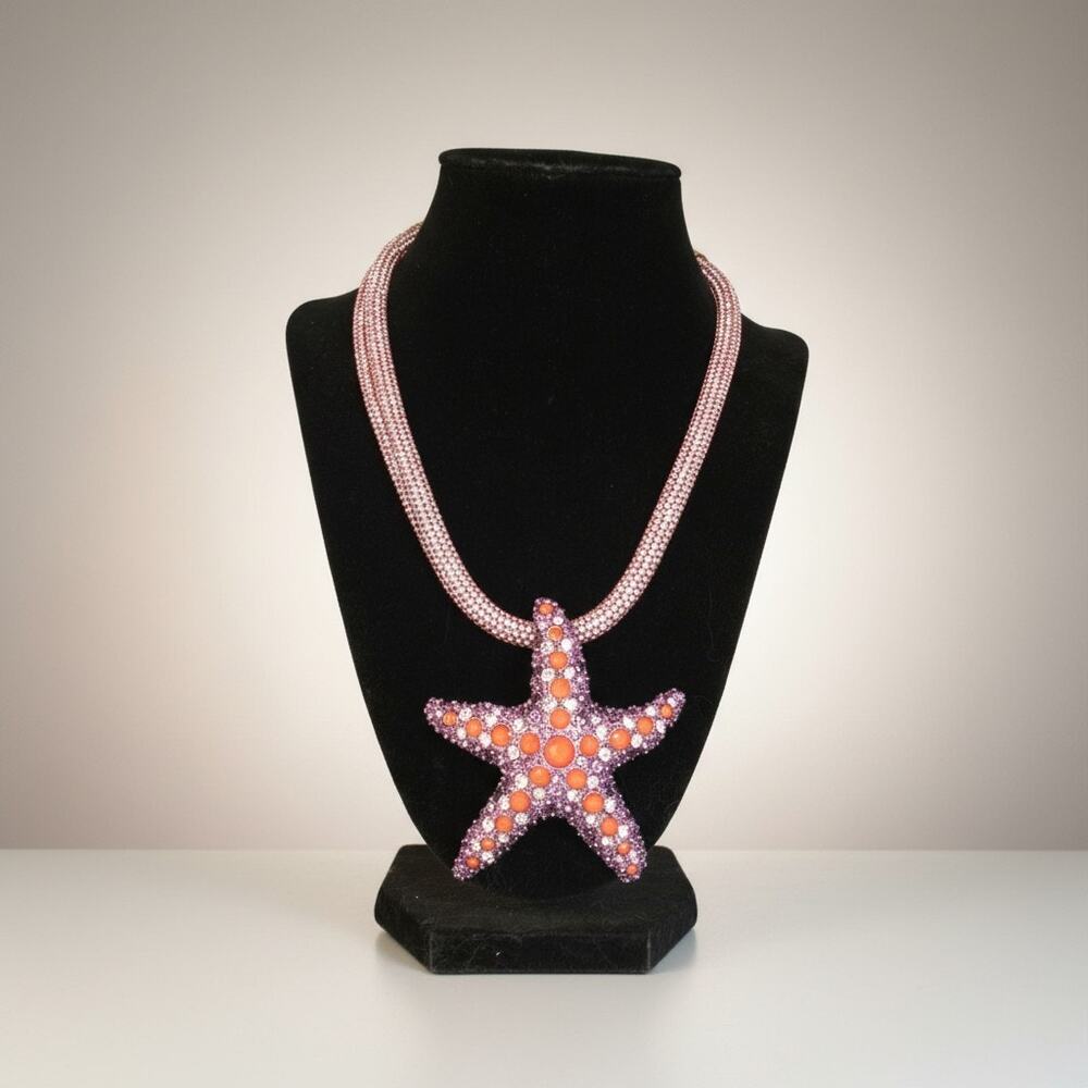 Betsey Johnson Mermaid Starfish Cord Necklace NWT Crystal Ocean Beach Jewelry - Picture 2 of 5